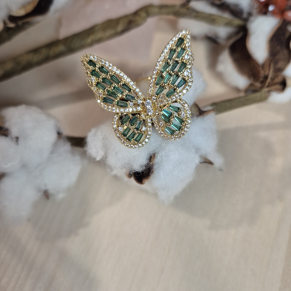 🦋🦋NEW🦋🦋 BEAUTIFUL!! Gold Plated Over Copper CZ Butterfly Adjustable Ring - Picture 2 of 12